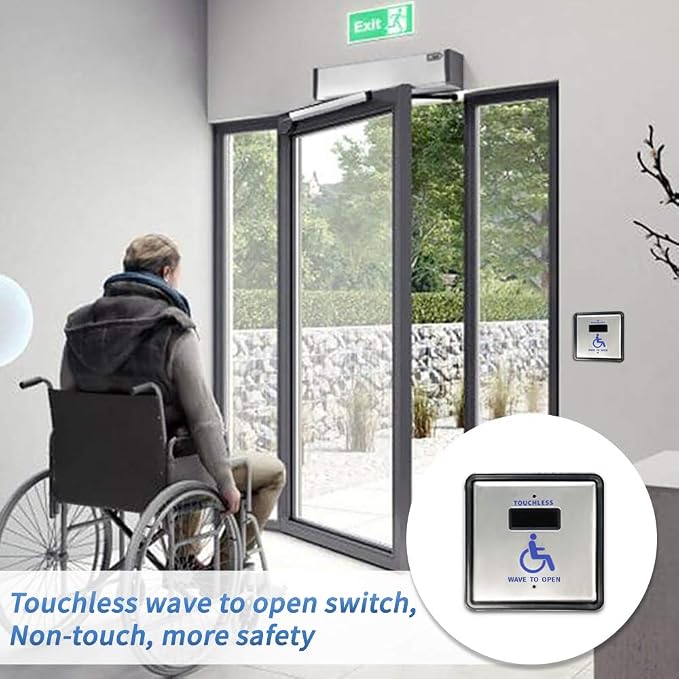 Contactless Door Opener,Handicap Door Opener Contactless Sensor Open with 2PCS Wired Square 4.5'' Handicap Sensor Switches Olide-513N