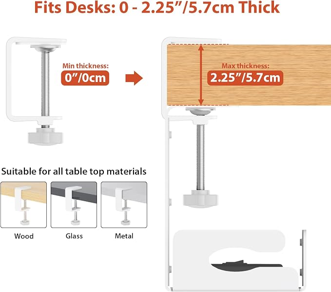 Univivi Under Desk Cable Management Tray - 32" Steel Cord Organizer, No-Drill C-Clamp & Screw Mount for Office/Home, Effortless Wire Management (White)