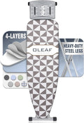 oleaf Ironing Board with Cover and Thicken Pad Height Adjustable Full Size Foldable Iron Board with Iron Rest, Stable Steel Legs, Metal Construction, Heat Resistant, Gray and White Triangles