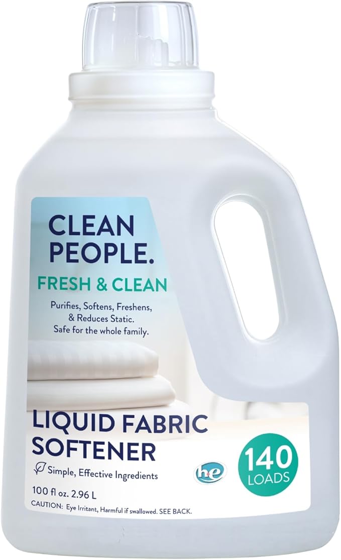 Clean People All Natural Liquid Fabric Softener - Plant-Based, Eco Friendly - Naturally Softens & Removes Static Cling - Vegan - Fresh Scented Laundry Softener - 100 fl oz - 140 loads