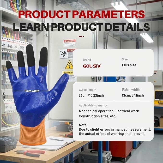 400V Electrical Gloves (3 Pairs, XL), Flame Retardant Low Voltage Insulated Gloves, High Grip Rubber Safety Work Gloves for EV, Solar, HVAC & Panel Maintenance