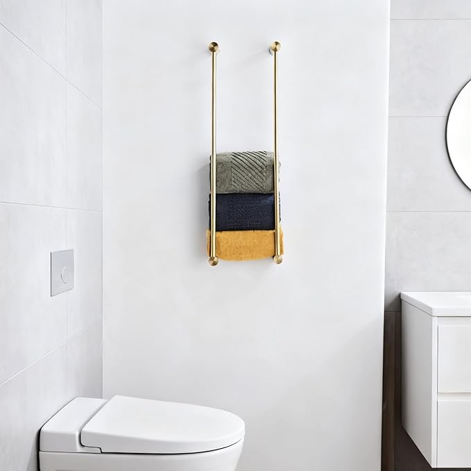 Towel Racks for Bathroom, NEWRAIN Wall Mounted Stainless Steel Organizer, Brushed Gold Rolled Towel Storage Wall-Mounted Bath Towel Holder for Folded Large Towel Washcloths