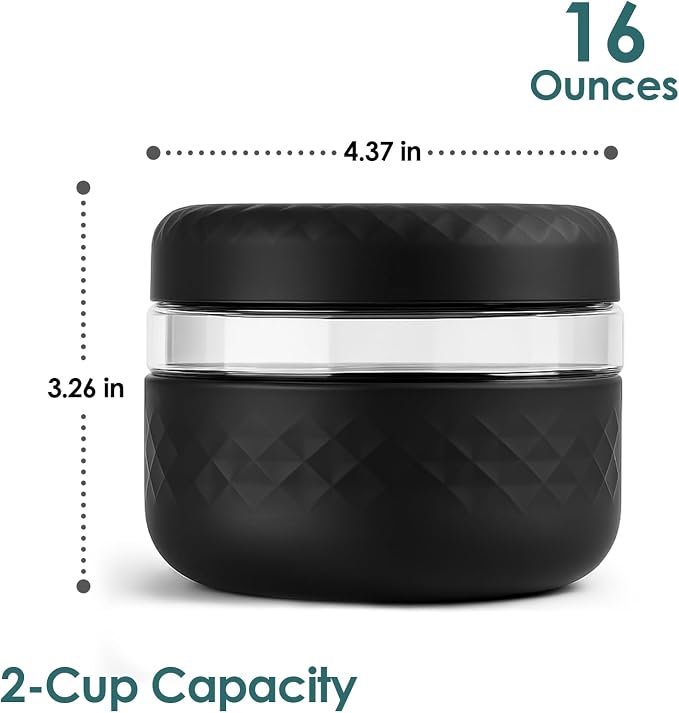 16 oz/2 Cup Glass Lunch Bowl Containers with Lids, 2 Pack, BPA-Free | Leak & Spill Proof, Microwave & Dishwasher Safe, Airtight Meal Prep & Food Storage Jar for Lunch, Soup, Oats, Stew, Yogurt