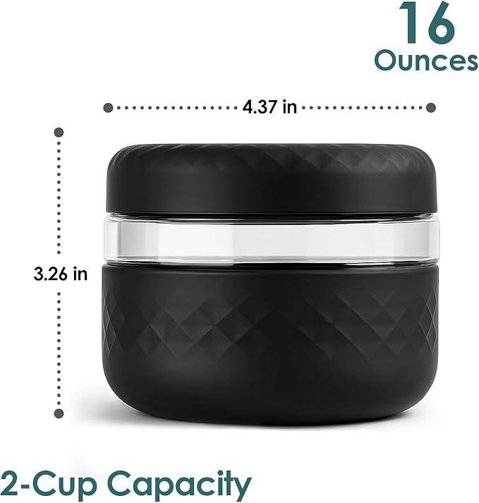 16 oz/2 Cup Glass Lunch Bowl Containers with Lids, 4 Pack, BPA-Free | Leak & Spill Proof, Microwave & Dishwasher Safe, Airtight Meal Prep & Food Storage Jar for Lunch, Soup, Oats, Stew, Yogurt