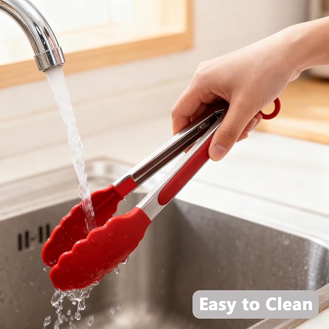 Kitchen Silicone Tongs for Cooking with Non-Slip Silicone Tips, 600°F Heat Resistant Cooking Food Tong Set Heavy Duty Stainless Steel Handle for Baking Grilling BBQ Serving, 2 Pack (9" & 12")