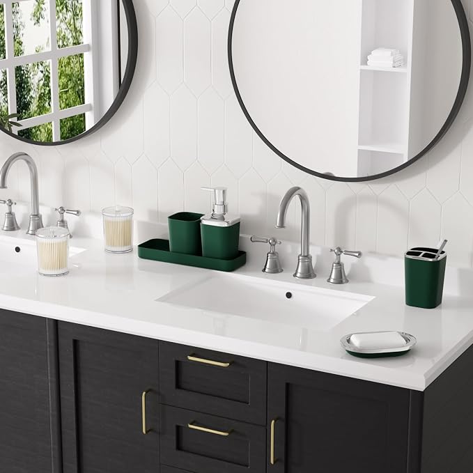 XLHOMO Bathroom Set, 9PC Bathroom Accessory Set, Green Bathroom Accessories, Green Bathroom Set, Trash Can, Soap Dispenser for Home Decor