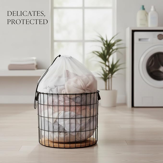 Laundry Mesh Bag with Drawstring, Polyester Net for Delicates, Lingerie, and Knits, White (1 PC)