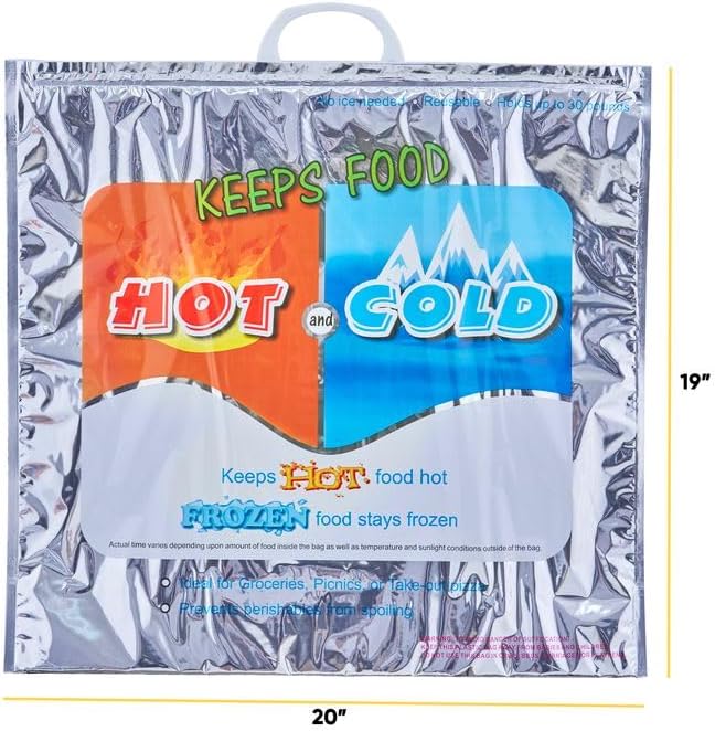Superio Hot and Cold Insulated Bags for Food Delivery, Grocery Shopping Bags, Food Storage for Hot and Frozen Food for Travel, Disposable Cooler Bag, Reinforced Thermal Lunch Bag (24, 20"x5.5"x19")
