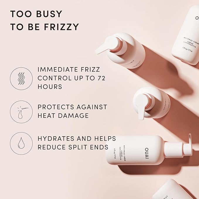 OUAI Anti Frizz Cream Travel Size - Moisturizing Hair Cream with Frizz Control & Heat Protection - Provides Hydration with Jackfruit & Beetroot Extract - Paraben, Phthalate & Sulfate Free (3 oz)