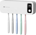 UV Light Toothbrush Cleaner Holder, Wall Mount Tooth Brush Holder for Bathroom, 5 Toothbrush Slots & LED Smart Screen Fits Electric, Manual Toothbrushes (White)