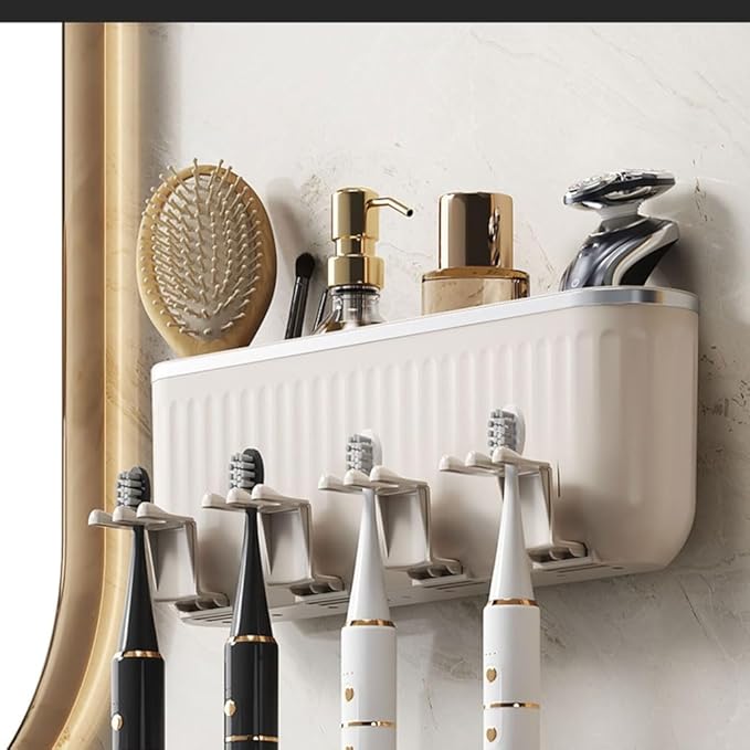 Toothbrush Rack Bathroom Wall-mounted Toothbrush Holder without Punching Toothpaste Holder Suitable for Toothbrush Toothpaste Shaver Bathroom Toothbrush Holder(L31cm)