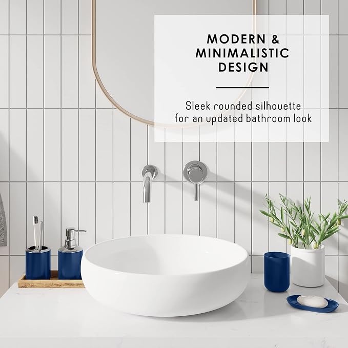 Clara Clark Bathroom Set - Navy Bathroom Accessories Set, Bathroom Sets with Shower Curtain and Rugs, 23PC Shower Curtain Set with Liner, Soap Dispenser, Soap Dish, Toilet Brush Holder, and Trash Can