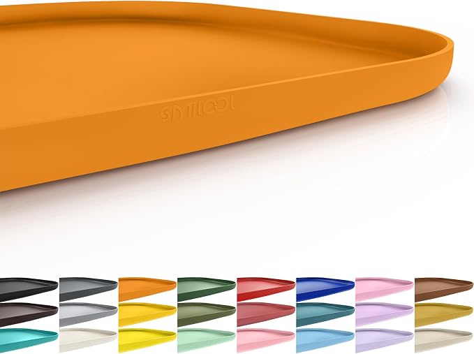 SMILOOL Waterproof Silicone Pet Food Mat with Raised Edge for Dog & Cat | 22" x 14" Non-Slip Pet Feeding Mats with Lip for Food & Water Bowl, Food Grade, Easy Cleaning, Orange
