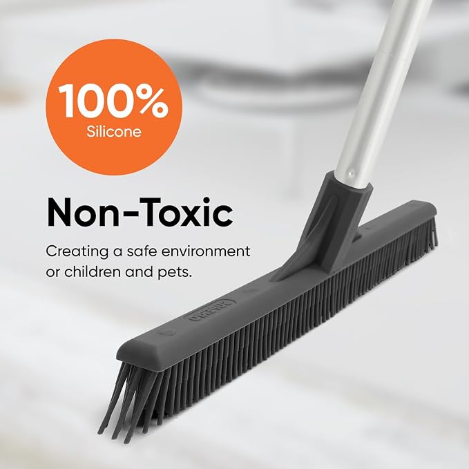 Superio 16"" Slim Silicone Salon Broom - Carpet Rake for Liquid, Human Hair, and Pet Hair, and Fur Space Saving and Easy to Wash, 12811274