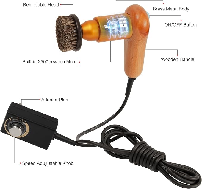 75W Power Electric Shoe Polisher, Adjustable 6 Speed Electric Polisher, Perfect for Leather Shoes and Sneakers, 3 Brush Heads,Time-Saving Solution for Shoe Cleaning (1) (Large)
