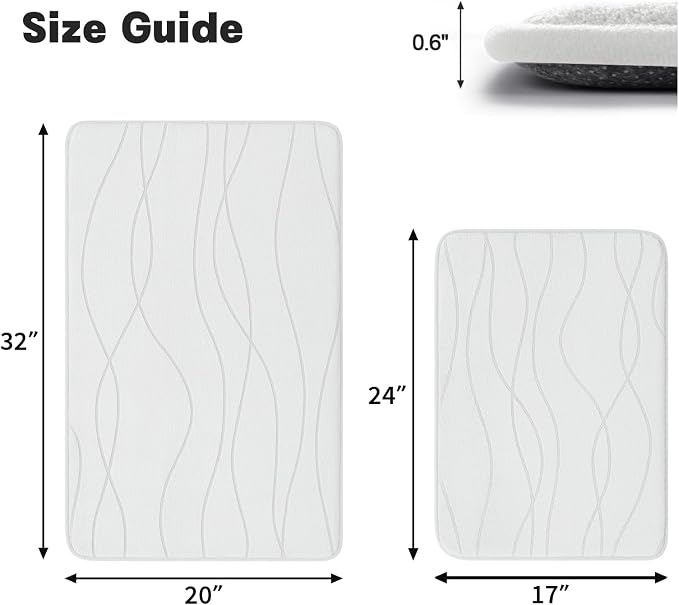 YIHOUSE Bathroom Rugs Set 2 Piece, Memory Foam Bath Mat White | 17x24& 20x32, Ultra Soft, Absorbent, Non-Slip, Machine Washable, for Bathroom, Sink and Toilet
