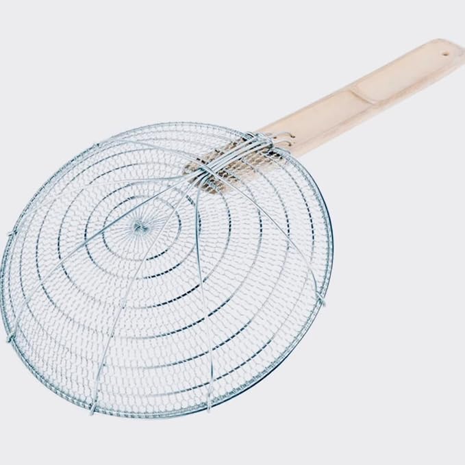 10-Inch Galvanized Steel Spider Strainer – Fine Mesh Skimmer with Natural Bamboo Handle for Cooking & Frying Ideal for Home & Professional Kitchens