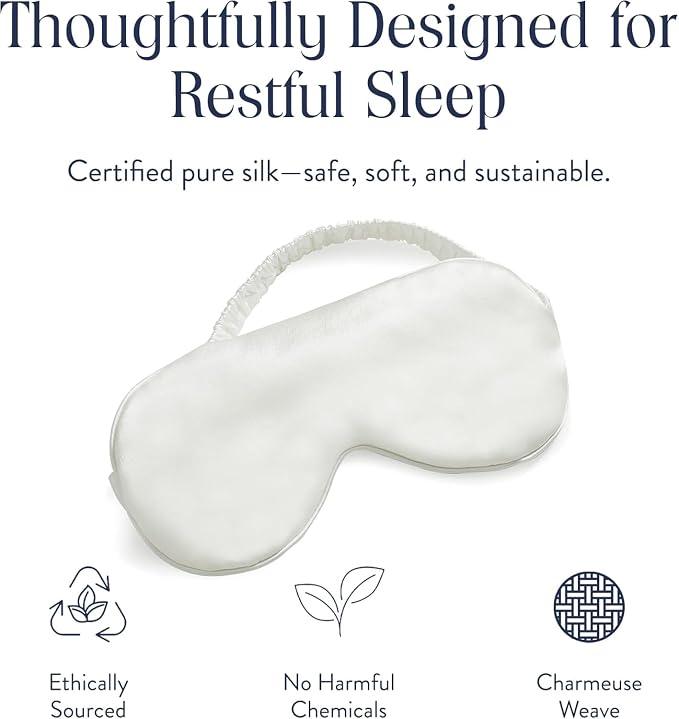 Brooklinen Silk Eye Mask for Sleeping – Ivory, 100% Mulberry Silk Sleep Mask with Soft Elastic Strap, Machine Washable, Breathable & Cool-to-the-Touch – Ideal for Sleeping & Traveling