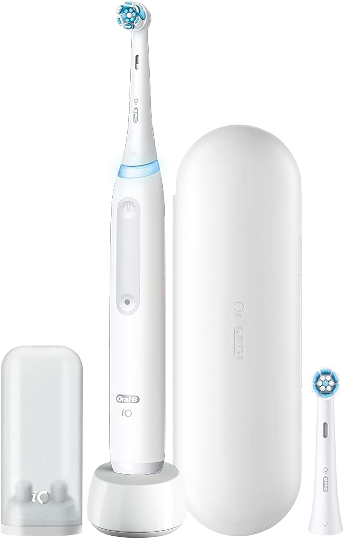 Oral-B Rechargeable Electric Toothbrush, iO3 Limited Deep Clean, 3 Cleaning Modes, Visual Pressure Sensor to Protect Gums, 2 Brush Heads, Travel Case, White