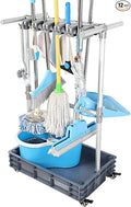 Broom And Mop Holder Put Wet Mops Movable Floor-Mounted Mop Rack Floor Standing Cleaning Tool Cart Storage For Garden Garage Schools, Hospitals, Factories, Hotels,Property Companies (12racks)