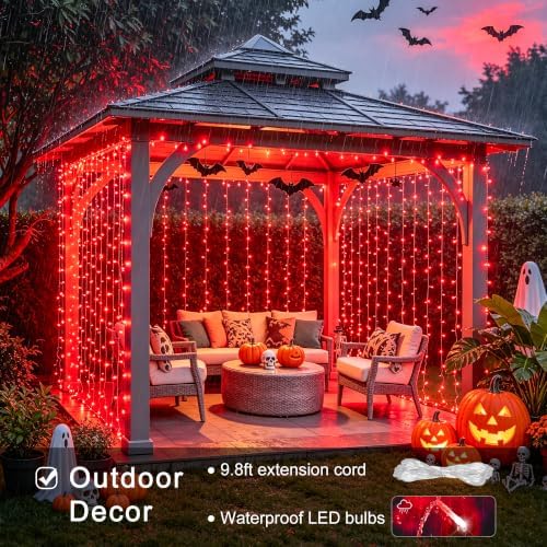JMEXSUSS 300LED Red Curtain Lights for Halloween Christmas Decor, 9.8x9.8ft