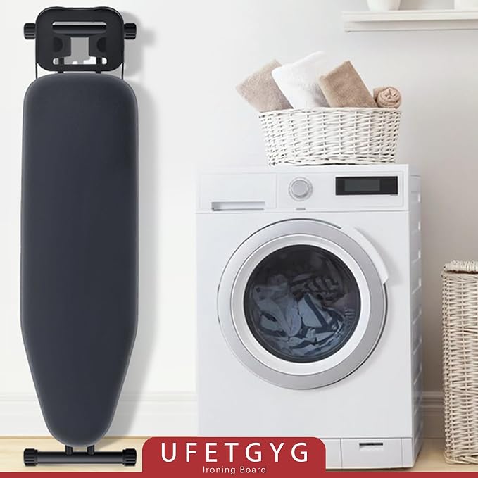 UFETGYG Ironing Board, Metal Panel Iron Board |43" X 13" W/with Iron Rest | Full Metal Construction| Height Adjustable | Heat & Scorch Resistant Fabric | Anti-Skid Feet | Heavy Duty| Easy to Fold