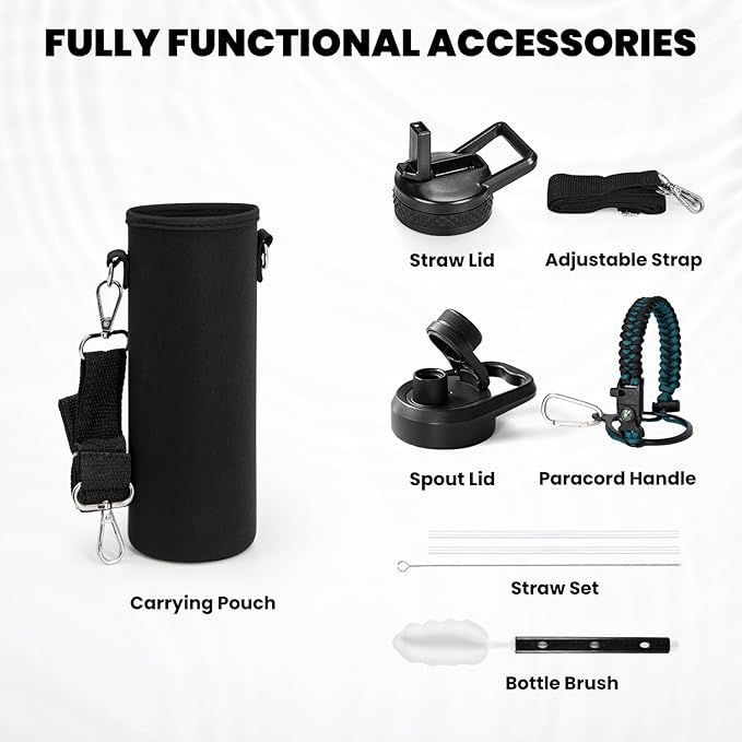 RAYMYLO Insulated Water Bottle 20 oz, Triple Wall Vacuum Stainless Steel (Cold for 24Hrs, Hot for 12Hrs), Leak Proof & Non-BPA, Modern Water Bottle Jug for School with Straw Spout Lids