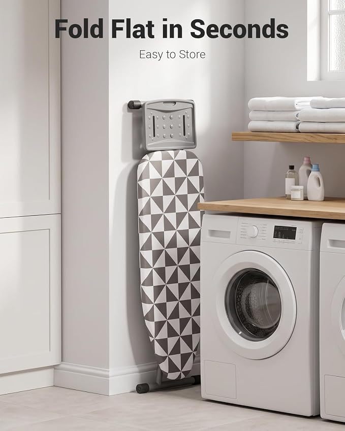 Ironing Board Full Size Wide Ironing Boards Adjustable with Cover and Pad | 5 Adjustable Heights, Feet Adjust For Uneven Floors, Cotton Cover, Large Wide Surface, Foldable Design, Thick Tube Frame