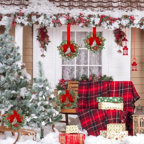 Syhood 2 Pcs 9 Inch Lighted Mini Christmas Eucalyptus Wreaths