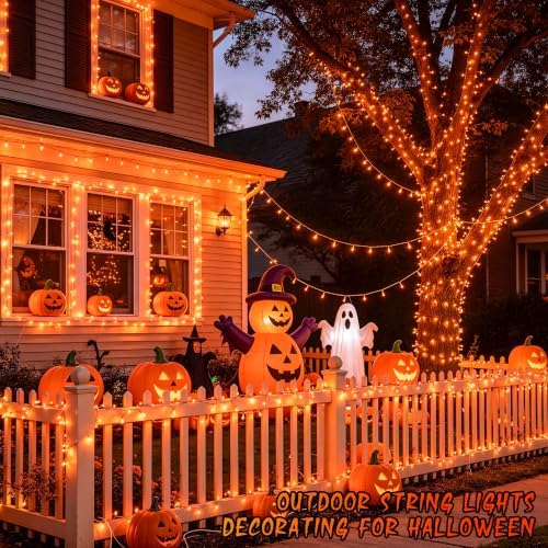 JMEXSUSS 1000 LED Orange Halloween String Lights Outdoor Indoor Plug in