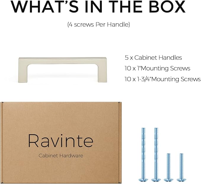 Ravinte 5 Pack Solid 3-1/2 Inch Kitchen Square Cabinet Handles Brushed Nickel Pulls Drawer Pulls Cabinet Hardware Kitchen Handles