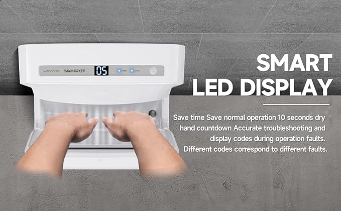 JETWELL Vertical Premium Commercial Hand Dryer- High Speed Jet Air Motor Speed Adjustable with HEPA Filter- Automatic Warm Wind White Plastic Cover Hand Blower