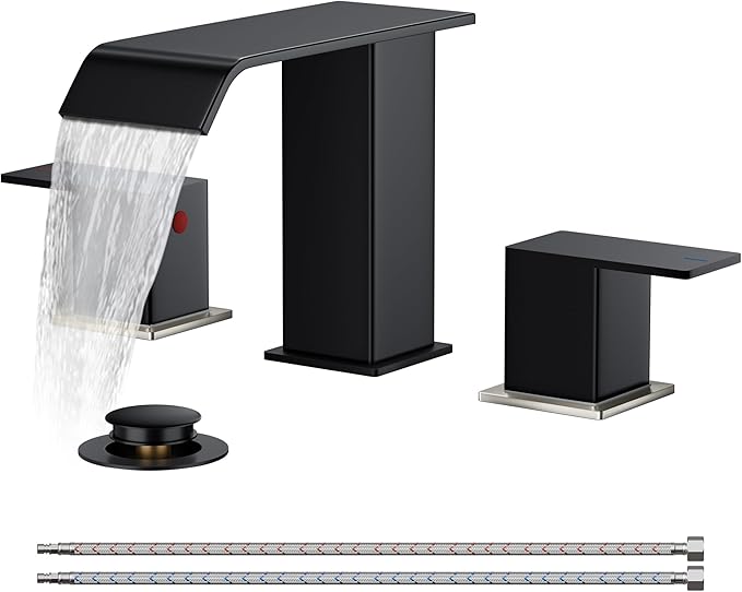 FORIOUS Brushed Nickel and Matte Black Bathroom Faucet 2 Handles, 8 Inch Widespread Bathroom Faucet for 3 Hole Sink with Metal Pop Up Drain, for Vanity RV Restroom Camper