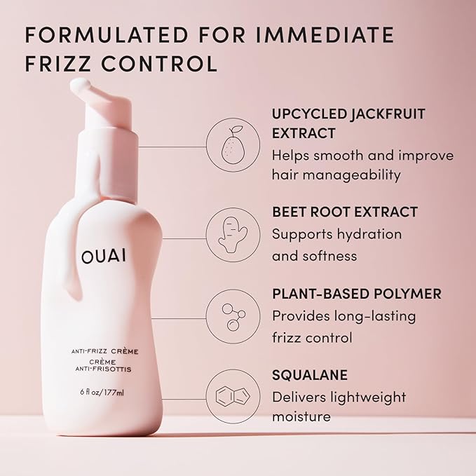 OUAI Anti Frizz Cream - Moisturizing Hair Cream with Frizz Control & Heat Protection - Provides Lasting Hydration with Jackfruit & Beetroot Extract - Paraben, Phthalate & Sulfate Free (6 oz)