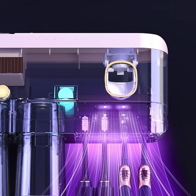 Toothbrush Rack Smart Toothbrush Holder Wall Mount Toothbrush Holder with Mouthwash Cup Automatic Toothpaste Dispenser Squeeze Kit Bathroom Toothbrush Holder(B)