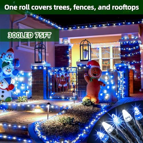 300 LED 75FT Christmas String Lights Outdoor, 12 Modes, Blue & Cool White