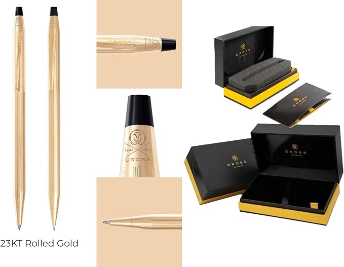 Cross Classic Century 23KT Gold Plated Ballpoint Pen & 0.7MM Mechanical Pencil Set.