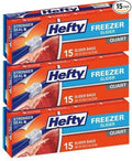 Hefty Freezer Slider Bags, Quart, 15 CT (Pack - 3)