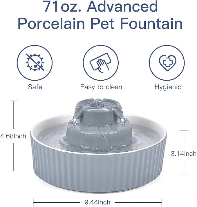 Pet Drinking Fountain: Cepheus 2.1L/71oz Cat Fountain-Automatic Water Fountain for Cats and Dogs with with Ultra-Quiet Pump(Grey)