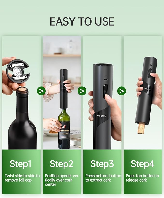 CIRCLE JOY Rechargeable Wine Opener Electric Wine Bottle Opener, 7-in-1 Wine Gift Set with Electric Vacuum Pump, Charging Station, Foil Cutter, Wine Aerator Pourer and 2 Wine Stoppers, Black