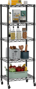 Golpart Small 5 Tier Shelves Storage Wire Shelving Unit Metal Shelf Adjustable Organizers Storage Shelving with Wheels for Bathroom Laundry Room Kitchen Pantry11.7”D x 17.7”W x 57.2”H Black