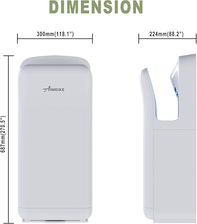 Commercial Hand Dryer, Vertical High-Speed Electric Hand Dryer for Bathrooms, Automatic Touchless Hands-in Hand Dryer for Large Public Restrooms, Offices, Hotels, Schools, White