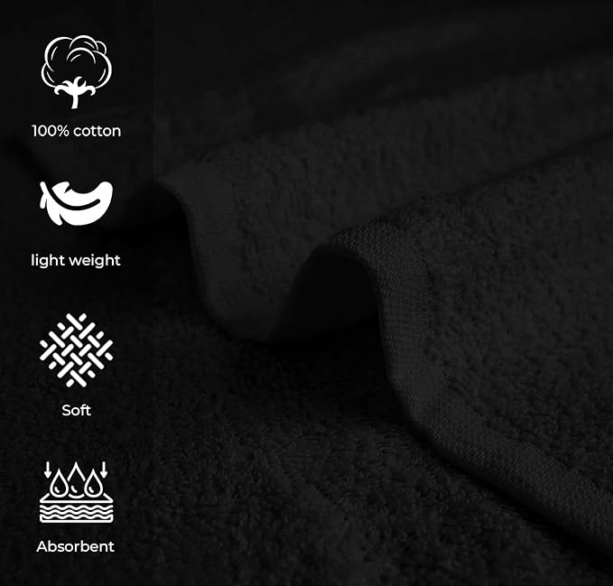 Avalon Towels Salon Towel - Black Hand Towels Bulk Pack of 24 - 100% Cotton Absorbent Spa, Facial & Gym Towel for Working Out - 16x27 Inches (Not Bleach Proof)