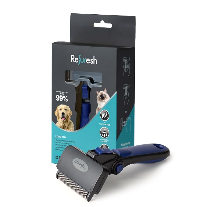 Deshedding Dog Brush for Long Hair (Medium,Blue) – Gentle Deshedding Tool for Dogs & Cats – Reduces Shedding, Without damaging Topcoat. Removes Loose Fur & Dead Undercoat.