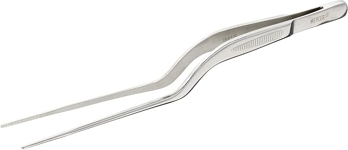 Mercer Culinary 18-8 Stainless Steel Chef Plating Tongs, Offset Tip, 6-1/2 Inch
