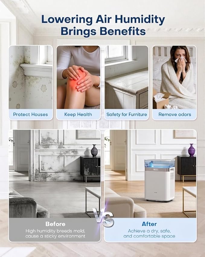 avylo Dehumidifier for Basement with Pump and Drain Hose, 90 Pint/D, White, 2.11 Gallon Top-Mounted Water Tank, 5000 Sq.Ft Dehumidifiers for Home with 41dB, Auto Defrost
