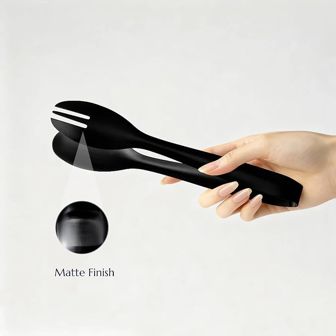 Stainless Steel Serving Tongs, Elegant Table Tongs for Dining (Matte Black)