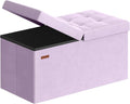 SONGMICS Velvet Storage Ottoman, Folding Storage Bench for Bedroom, Toy Chest, Ottoman Coffee Table, 15 x 29.9 x 15 Inch, Hibiscus Purple, Entryway Shoe Bench, Island Collection ULSF048PE01