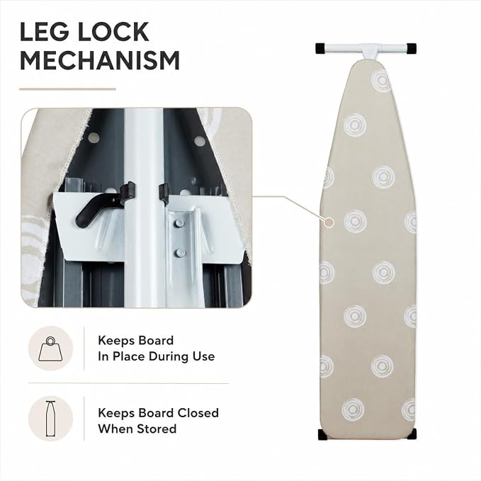 Folding T-Leg Ironing Board, 53 x 14 Inch, Adjustable Height, for Home Use | Portable ironing board with sturdy steel frame and 100% cotton cover, adjustable height, folds flat for easy storage