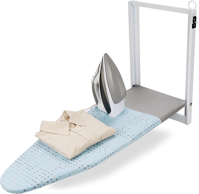 SheeChung Wall Mount Ironing Board 36"X12",Compact Wall Ironing Board,Blue | Removable Cotton Cover and Pad,Fold Down Ironing Board,Steel Mesh,Easy-Release Lever,Fits for Small Space Laundry Apartment